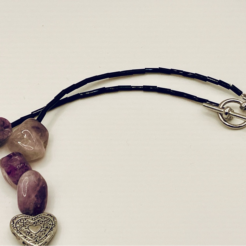 Amethyst Purple stones silver heart Necklace - Picture 6 of 6